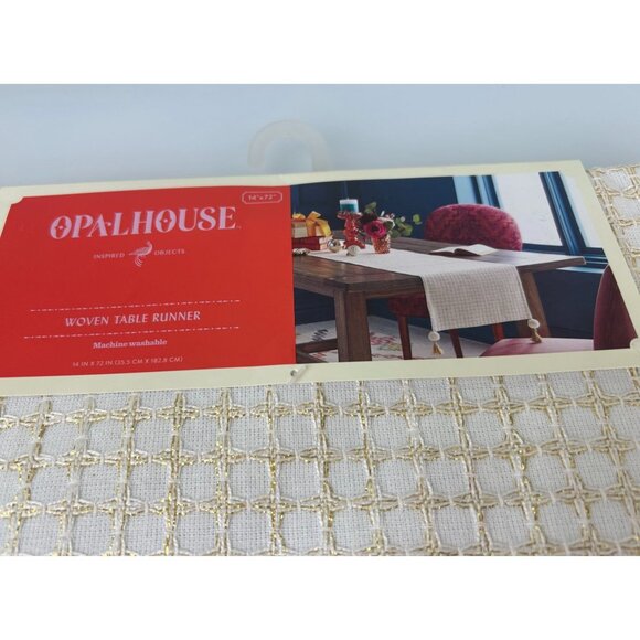 Opal House Woven Table Runner Cream Gold Metallic Sparkle Bohemian Tassels NEW - Picture 5 of 16